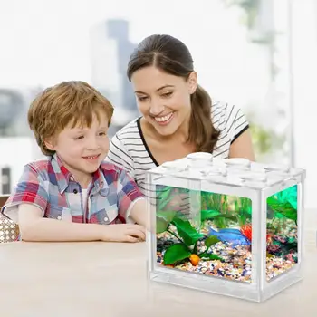 

Creative Multicolor Stackable Building Blocks Ecological Mini Aquarium Fish Tank Small Reptile Pet Box Home Tea Table Decoration