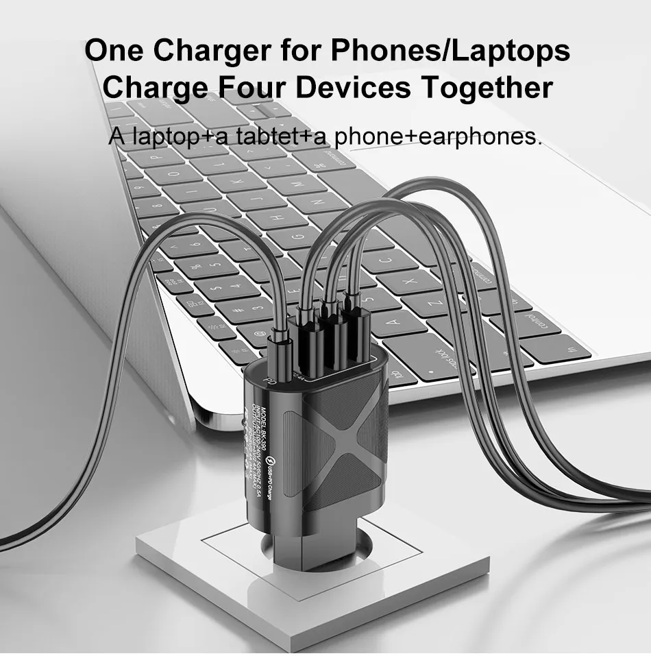 lovebay Quick Charge 48W Adapter Charger Type C PD Plug 4 Ports Quick Charger For iPhone 13 11 12 Xiaomi EU US UK Phone Chargers usb c 61w