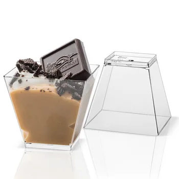 

25/50pcs Disposable Plastic Cups Transparent Trapezoidal Food Container Appetizers Serving Cups For Jelly Yogurt Mousses