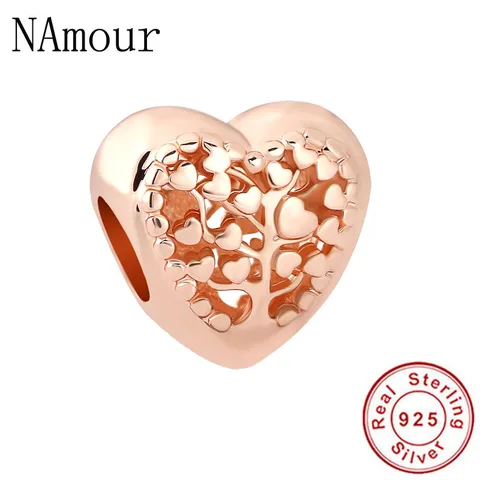 925 Sterling Silver Beads Charm Rose Gold Mother Son Family Tree  Charms Fit Original Pandora Bracelets Women Jewelry