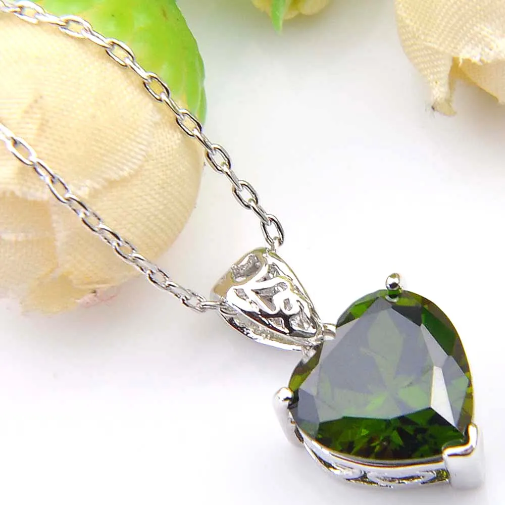 Green Luckyshine Рождество для женщин Подвески ювелирные изделия Сердце серьги с морганитом и Перидотом серебряные ожерелья Россия, США, Австралия подарок на праздник - Окраска металла: Green