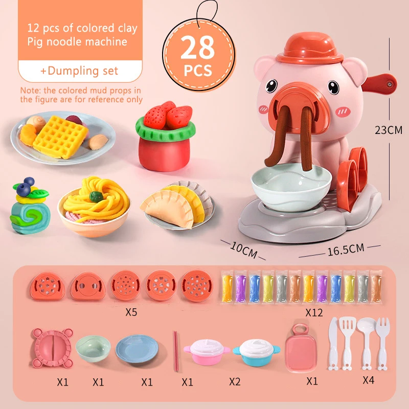 Pretend To Play Piggy Noodle Machine Family Play House Toy Set Colored Clay Plasticine Ice Cream Machine Mold Children\'s Toys
