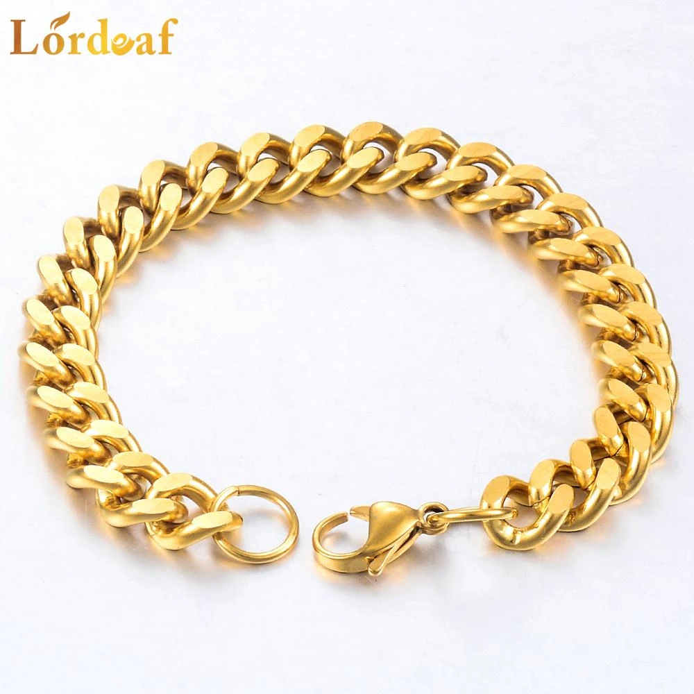 Men's Cuban Bracelet Gold Fashion Stainless Steel Bracelet 7mm Width