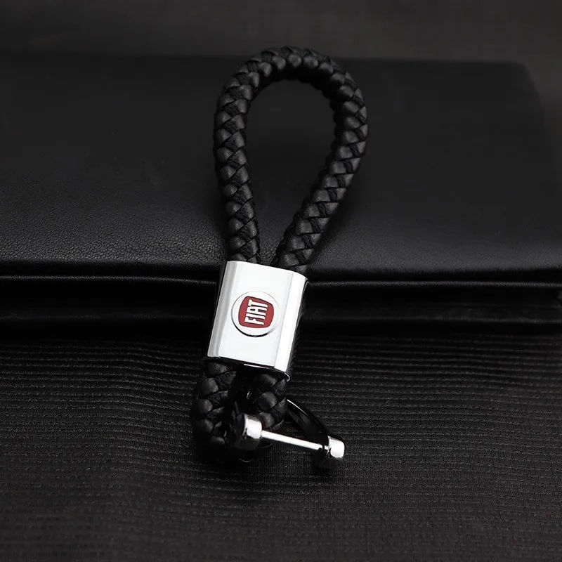 

High-grade leather car logo keychain zinc alloy D-type horseshoe buckle design suitable for Fiat car holder pendant to send loved ones friends best gift