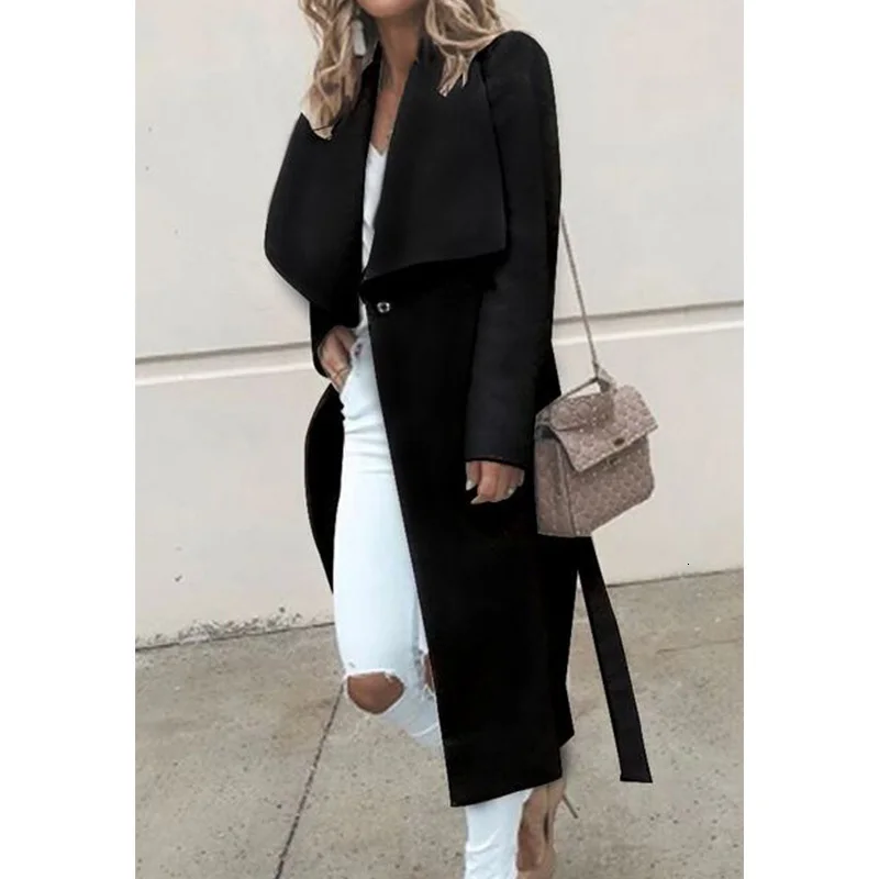 Women Winter Coat Wool Elegant Cotton Long Outwear Solid Turn-down Collar Open Stitch Slim Office Lady Windbreaker Thick Warm - Цвет: asthepictureshows