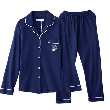 

2020 Solid Women Pyjamas Two Pieces Set Spring Autumn Casual Lingerie Sleepwear Pure Cotton Long sleeve Nightwear Homewear