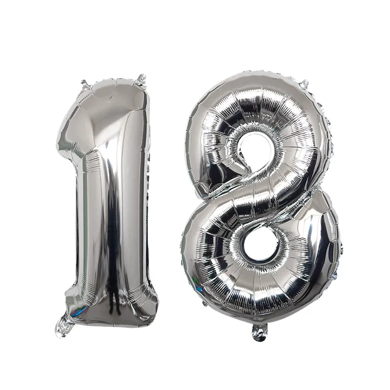 32/40inch Number 18 Balloon Gold Silver Blue Pink Color Digit Foil Balloons For Boy Girl 18th Birthday Anniversary Party Decor - Цвет: Серебристый