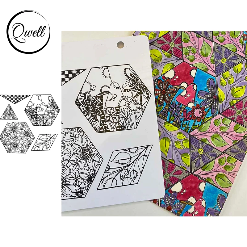 

QWELL Hexagon Flower Plant Mushroom Doodle Frame Clear Silicone Stamps Craft Paper Cards DIY Scrapbooking 2021 New