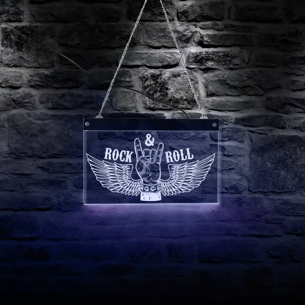 

Rock N Roll Rock Music Multi-Colors Changing Led Neon Wall Sign Gift For Band Pub Bar Wall Art Decor Display Board Night Light