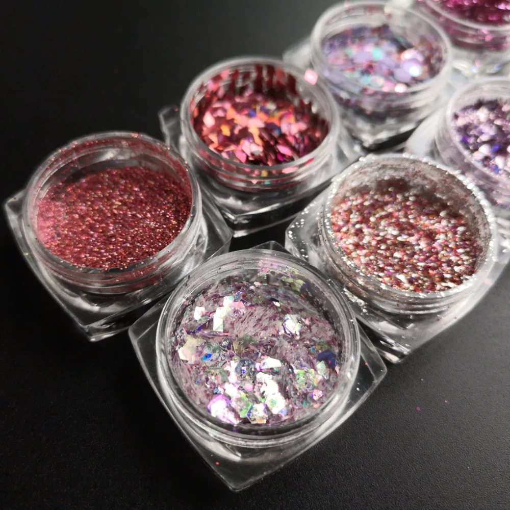 8 Jar Foil Nail Glitter Sequins Holographic Nail Art Glitter Flakes Sparkly Decorations for Acrylic Nail Design, DIY, Craft