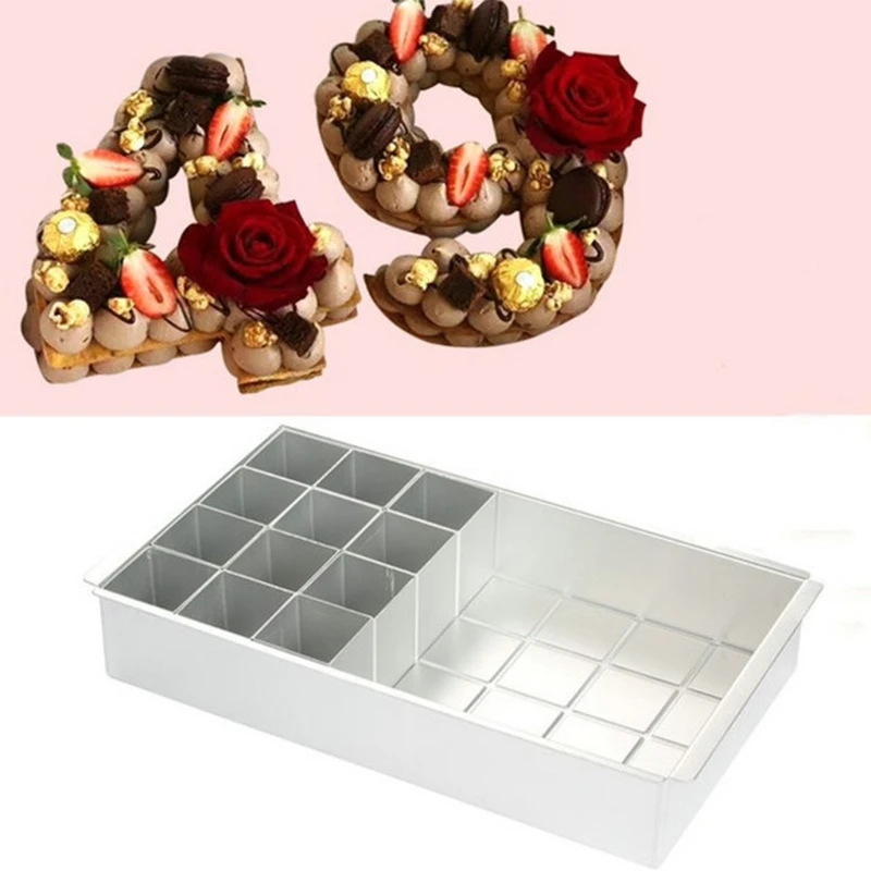 Aluminum Alloy Rectangular Cake Mould Baking Tray Letter Number Cake Mould Bakeware Pan Adjustable Mold Chocolate Bakery