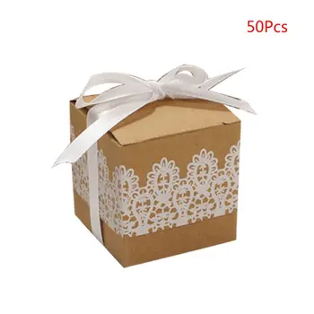 

50pcs/pack Candy Box Lovely Decorative Sweet Packing Boxes with Ribbon and Lace