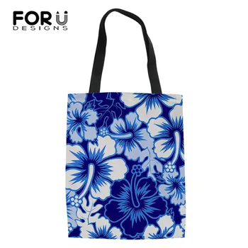 

FORUDESIGNS Hawaiiana Flower Printing Women Fashion Elegant Canvas Bag Resuable Shopping Bag for Ladies Female Shoulder Bag 2020