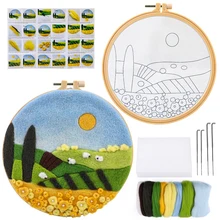 

LMDZ 1 Set Creative Landscape Painting Handmade DIY Wool Felting Material with Embroidery Frame Wool Fiber and Instructions