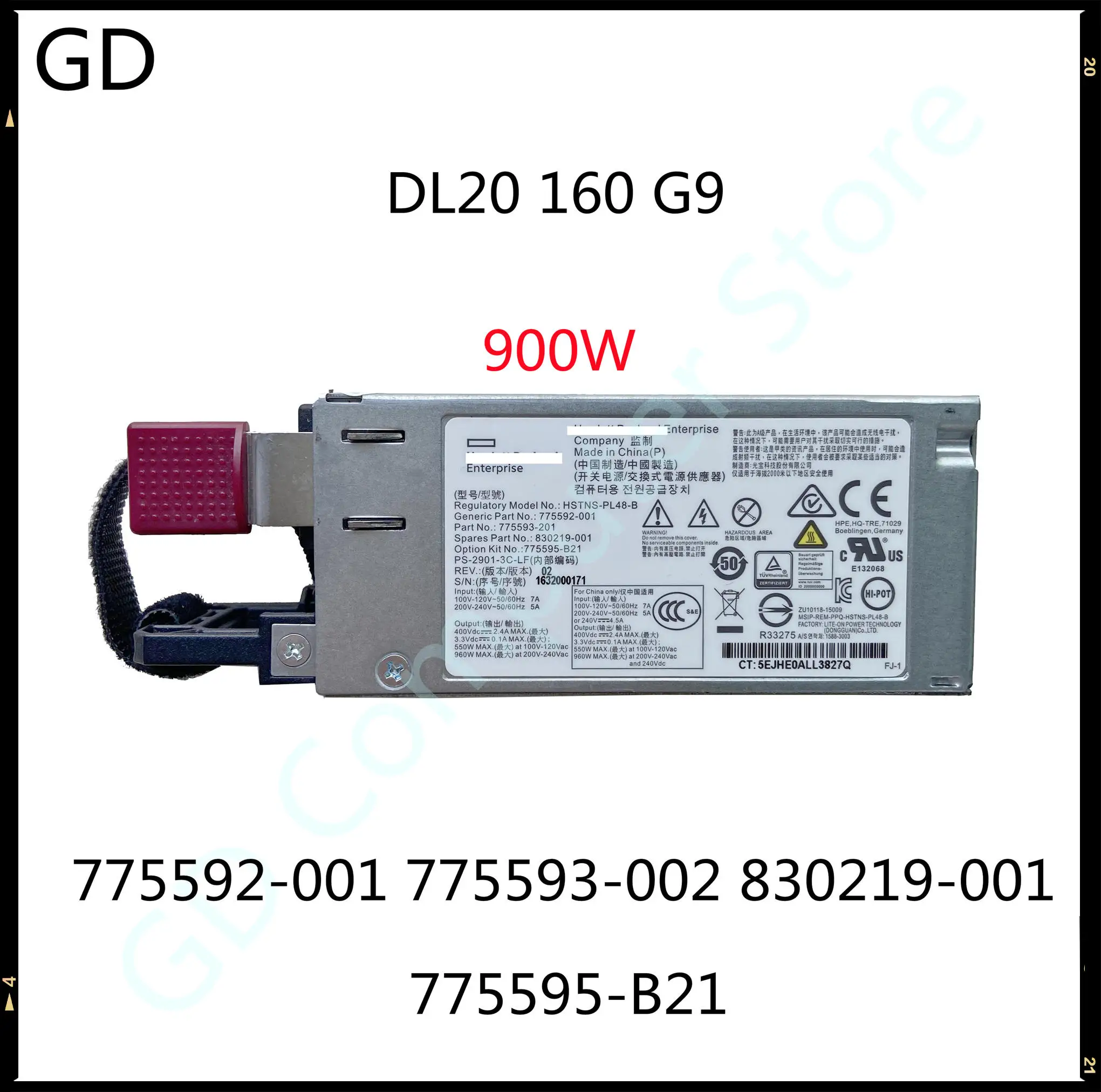 GD Original For HP DL20 160 G9 900W Power Supply 775592 001 775593 002 