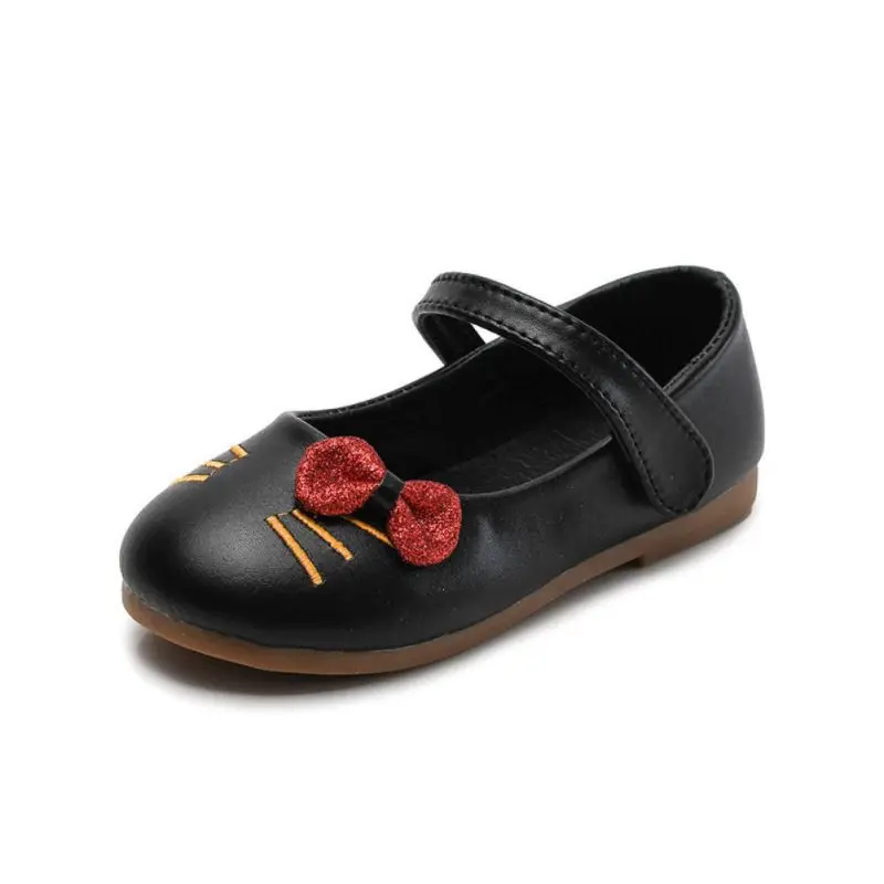 Черный Casual Fashion Baby Girl Flats Kids Breathable Anti-Slip Soft Soled Bow-Knot Princess Shoes - Цвет: Черный