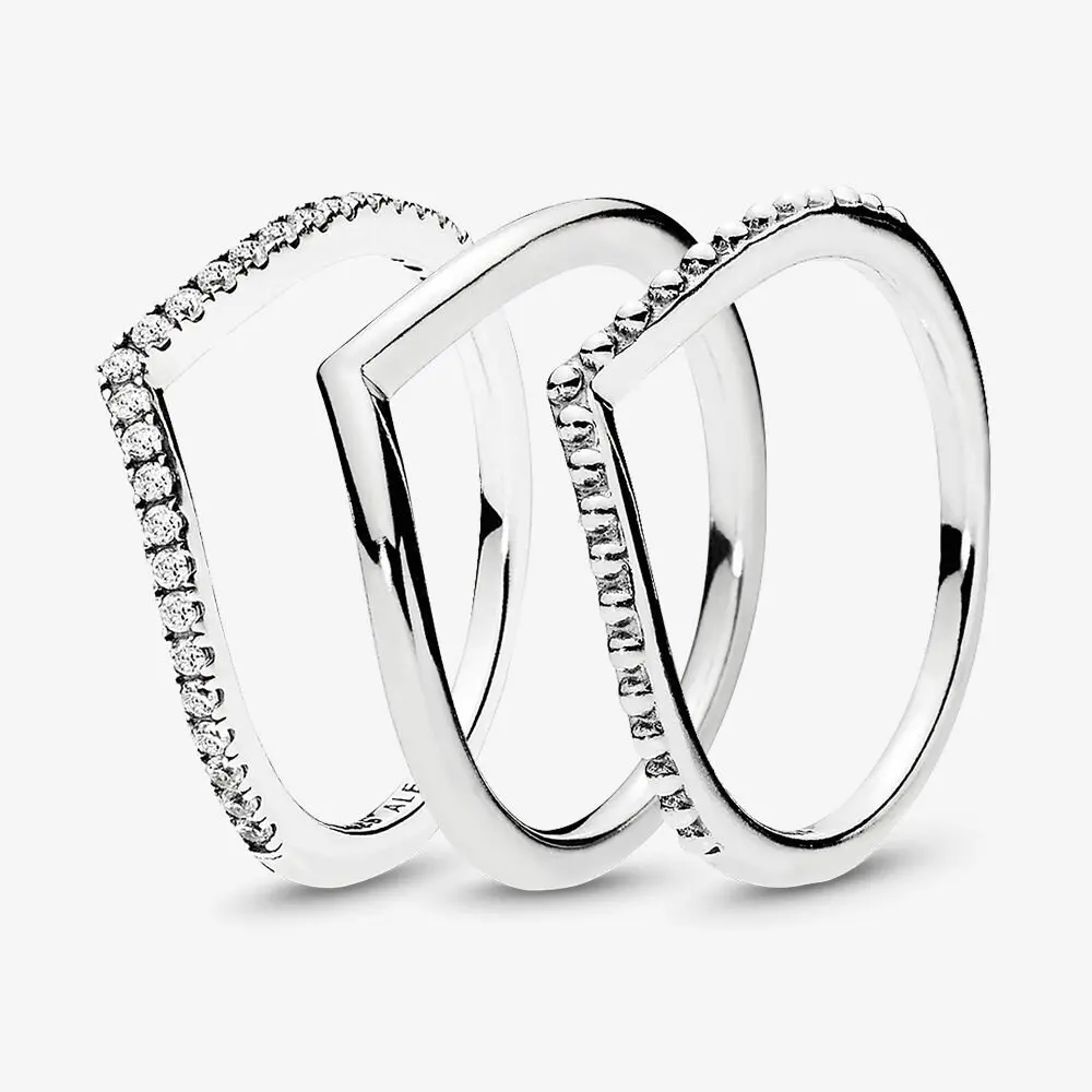 KAMARI stackable crystal rings, 3-in-1-set silver-plated – Pilgrim