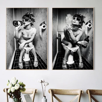 

Sexy Girl Sits In A WC Toilet Canvas Art Posters and Prints Black and White Canvas Paintings on The Wall Art Pictures Cuadro