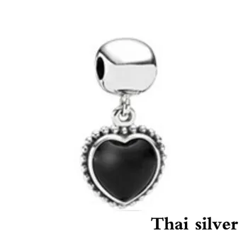 

2019 NEW Sterling Thai Silver Retro Black Love Glitter Gem Heart Pendant Original Limited Edition Jewelry Charm Gift Jade Charm