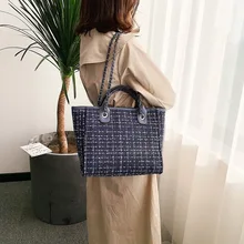 Повседневная вместительная сумка, модная, дикая, одноцветная, женская сумка, клетчатая ткань, большой размер, на плечо, пляжные сумки для женщин, новинка
