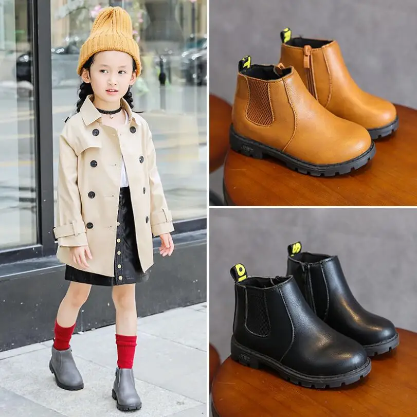 

spring and autumn kids booties black low heel leather boots girls gray kids leather boots brown martin boots kids