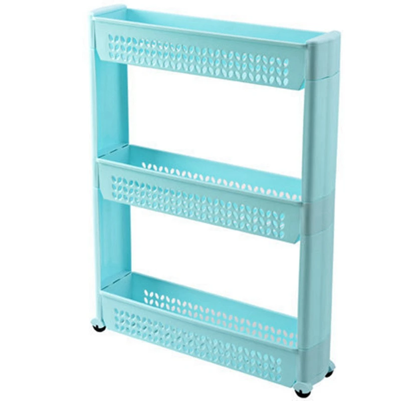 

1/Pc Gap Storage Shelf Kitchen Storage Rack Shelf Slim Slide Tower Movable Assemble Plastic Bathroom Shelf Wheels Space 3 Layers