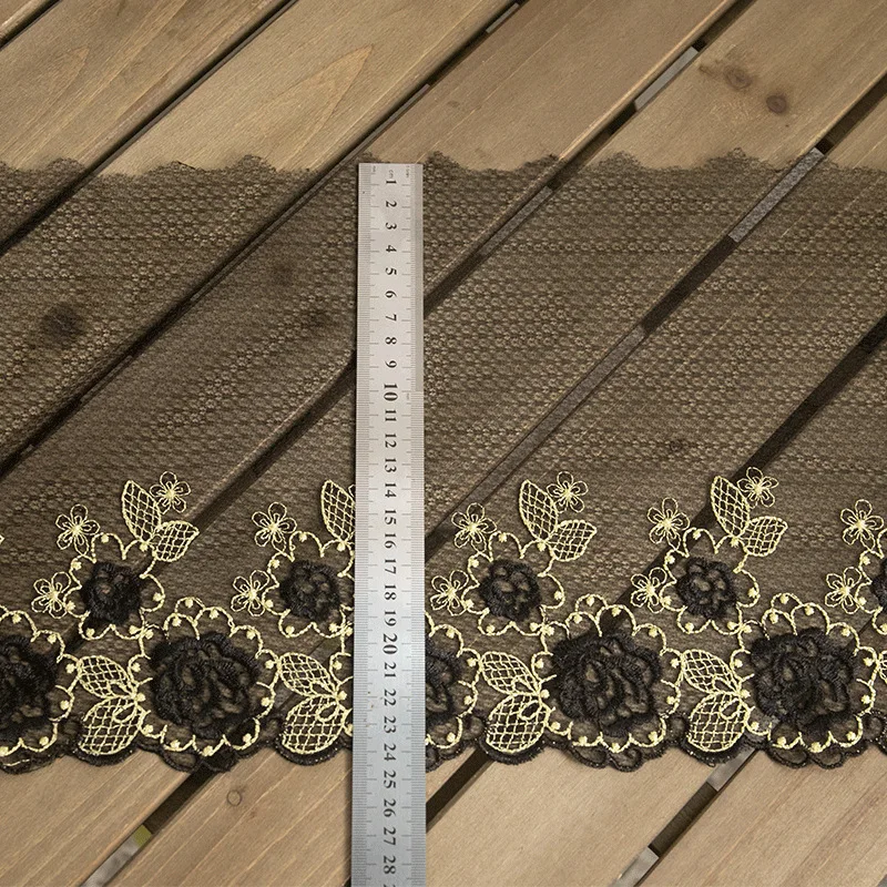 Pastoral Style Gold Thread Embroidery Black Lace Fabric DIY Dress Cheongsam Skirt Character Pajamas Underwear Sewing Decoration lace fabric lace sewing accessories lace sewing supplies lace accessories lace decoration clothing craft accessories