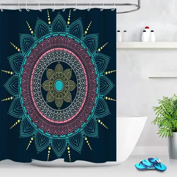

Blue Mandala Shower Curtain Decor,Hippy Style Indian Flower Lotus Pattern Mandala Print Bohemian Shower Curtains for Medatition