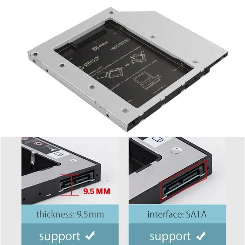 ORICO L95SS Optibay 2nd HDD Caddy 9,5 мм алюминиевый Универсальный SATA 3,0 2," SSD чехол адаптер для жесткого диска DVD HDD для ноутбука ODD