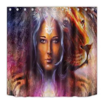 

Abstract Goddess and Lion Shower Curtain Set Bathroom Bath Custom Polyester Fabric