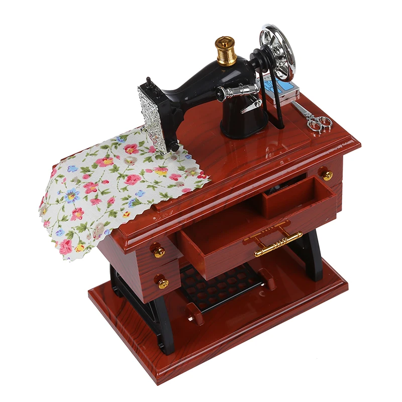 Заводная винтажная мини-швейная машина, стильная механическая музыкальная шкатулка