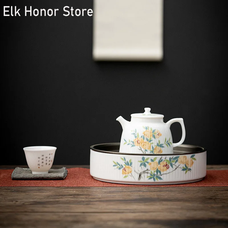 

Vertical Pattern Mountain Art Pot Bearing Manual Pomegranate Ceramic Dry Brewing Table Small Tea Table Household Tea Wash Base