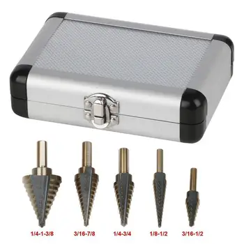 

5pcs HSS Cobalt Multiple Hole 50 Sizes Step Drill Bit Set Tools w/ Aluminum Case