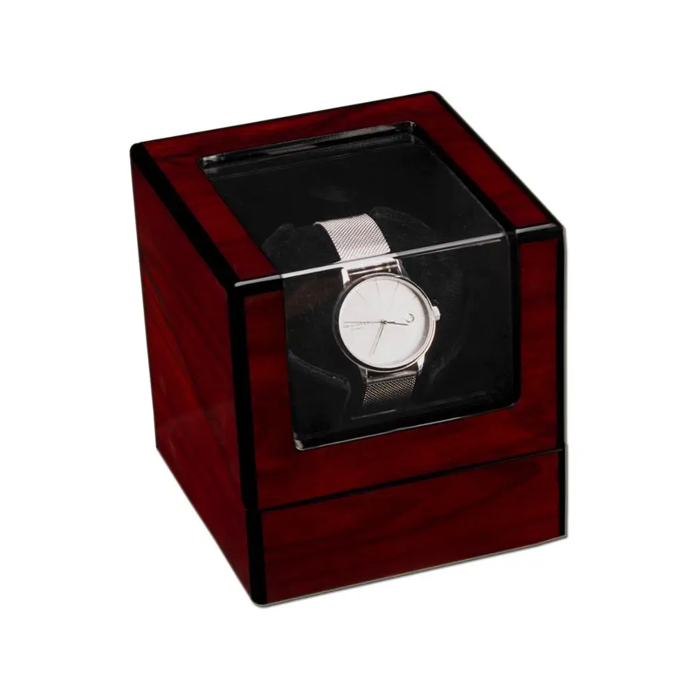 

Single Automatic Watch Winder Box Rotation Wood Display Case Storage Organizer Noiseless Motor Sandalwood Red[US-Stock]