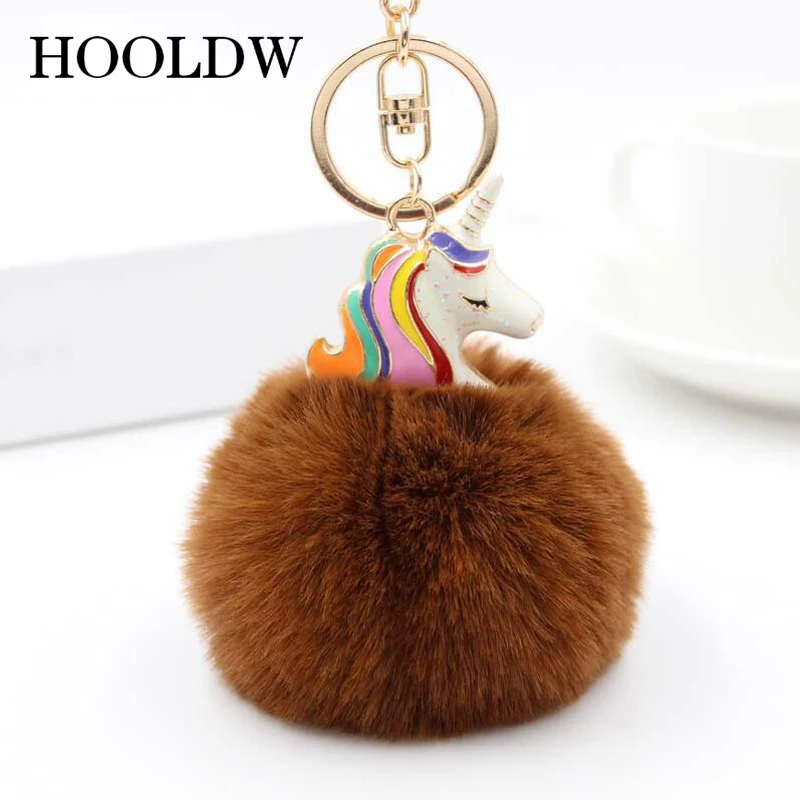 HOOLDW помпон Единорог брелок женский автомобиль сумка искусственный пушистый