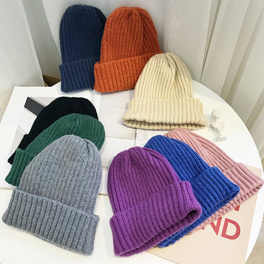 

Solid Autumn Winter Knitted Beanie Hats Women Casual Unisex Warm Windproof Hedging Caps Female Fashion Simple Soft Wild Caps New