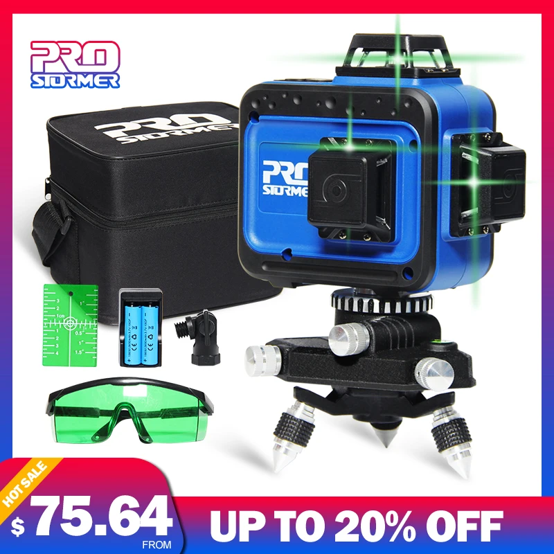 Kaufen PROSTORMER Laser Level 12 3D Grün Linien Selbst Nivellierung 360 Grad Horizontale Und Vertikale Kreuz Linien 12 Linien Laser ebene