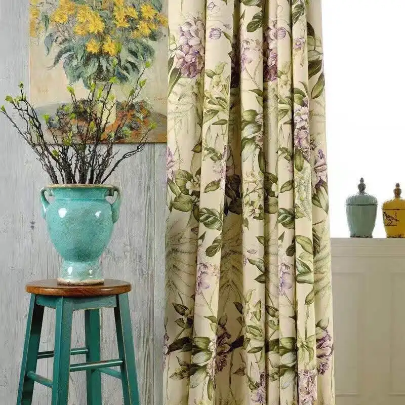 

Modern American style Curtains for Living Room Bedroom Country Hydrangea Fresh Cotton and Linen Balcony Study Curtain