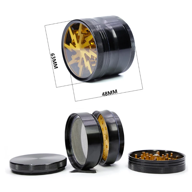 

1Pcs Tobacco Lightning Shape Grinder 63mm Crusher Smoke Herbal Herb 4 layer Grinders Smoking Cigarette Tool weed accessories