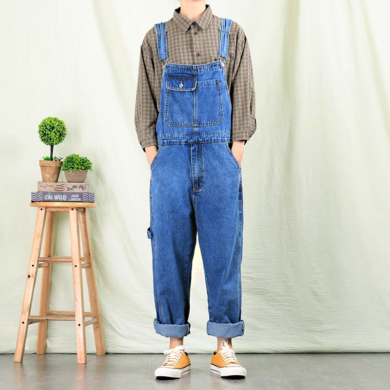 

Jeans Men New Men's Straight Denim Overalls Men's trousers tide brand Loose Overalls suspenders Men's overalls