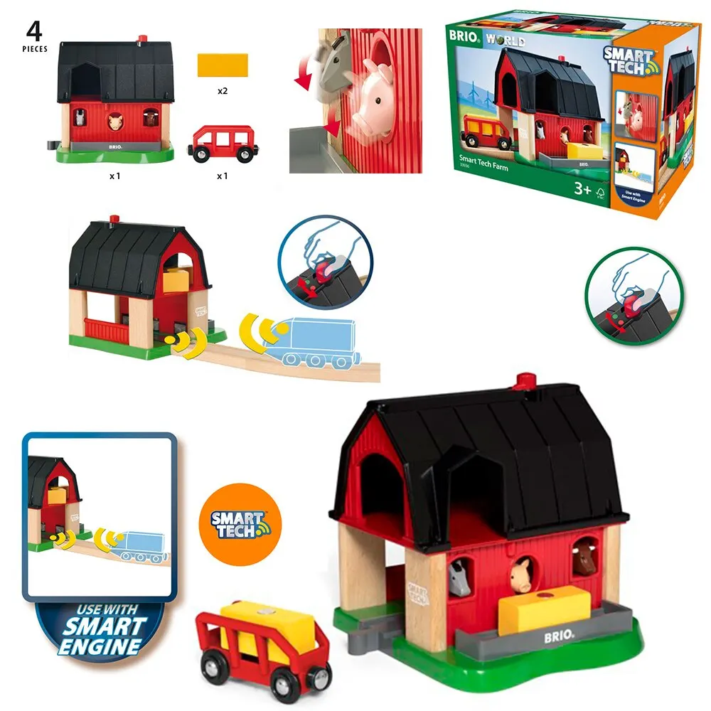 Игрушка деревянная развивающая BRIO Smart Tech Ферма для игры с паровозиком детей