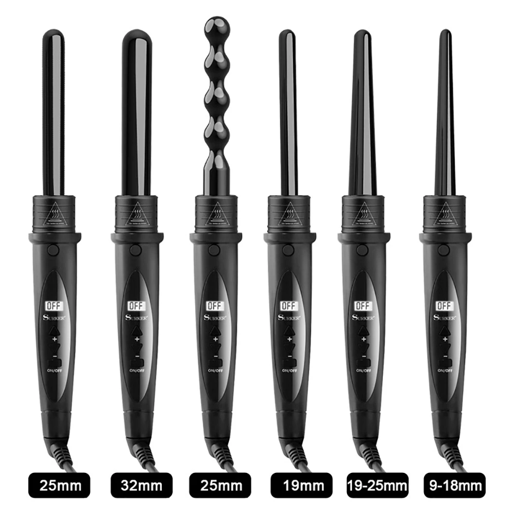 

Curling Wand Set 6 in 1 Curling Wand Adjustable temperature 6 Interchangeable Ceramic Conical Spiral Rose Golden Hair Curlers
