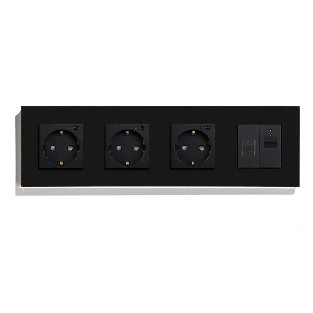 Black Wall Socket BSEED Wi-Fi тройной ЕС розетки с пк разъем кристалл стекло панель управления Alexa Google Tuya - Тип: Black Wall Socket