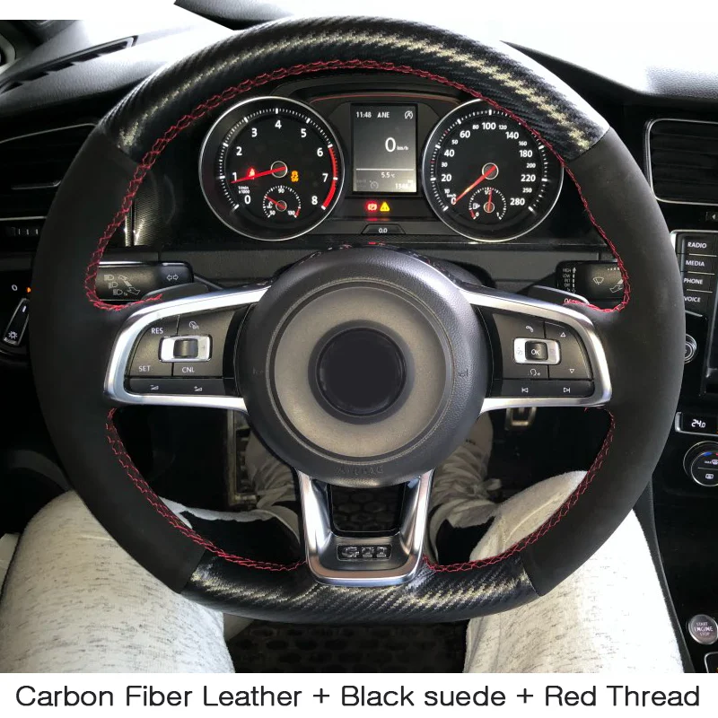 WCaRFun черный замшевый чехол рулевого колеса автомобиля для Volkswagen VW Golf 7 GTI Golf R MK7 VW Polo GTI Scirocco - Название цвета: style 08