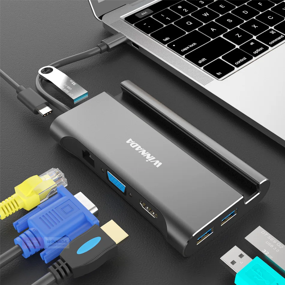 Тип c к HDMI 4K VGA usb разветвитель адаптер usb 3,0 для huawei мульти usb-хаб Gigabit Ethernet RJ45 Lan адаптер для macbook pro