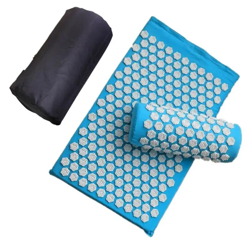 Massager Cushions Lotus Acupressure Mats Pillow Yoga Mats Relieve Back Pain Spike Mat Head Neck Foot Anti-stress Needle Massager - Цвет: Blue with Bag