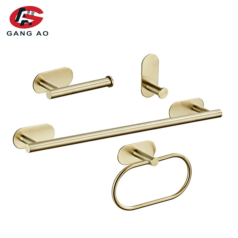 Gold Bathroom Hardware Set Paper Holder Towel Rack Robe Hook Towel Bar Stainless Steel Bathroom Accessories without nails toilet paper holder bathroom hardware set bathroom hardware accessories