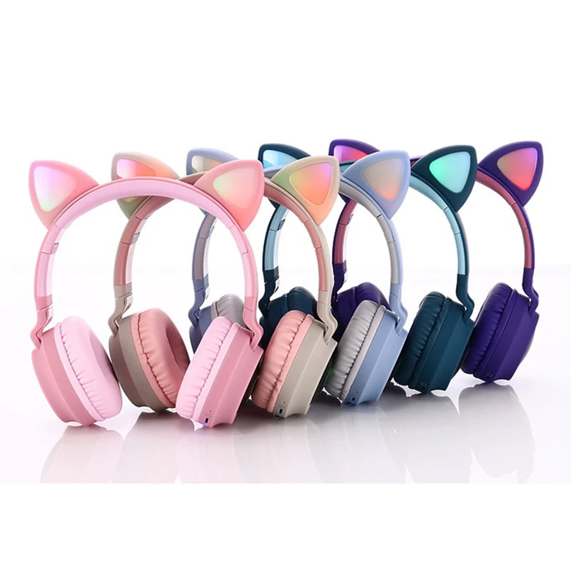 LED Cat Headphones Bluetooth 5 0 Girl Kids Cute Headset 3 5mm Jack Support TF Card Wireless Headphone Mic for Phone PC 2020