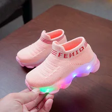 Davidyue/зимняя светящаяся детская обувь для девочек и мальчиков; носки; повседневные детские ботинки с подсветкой; сетчатые Детские кроссовки с подсветкой; Светящиеся детские ботинки