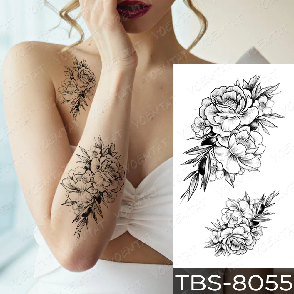 Sexy Cuello Pecho Encaje Línea Tatuaje Mariposa Pegatinas de tatuaje temporales a prueba de agua, peonía, rosa, flor, Mandala, Henna, cadena Flash, tatuaje, transferencia de arte corporal, tatuajes falsos, hombres